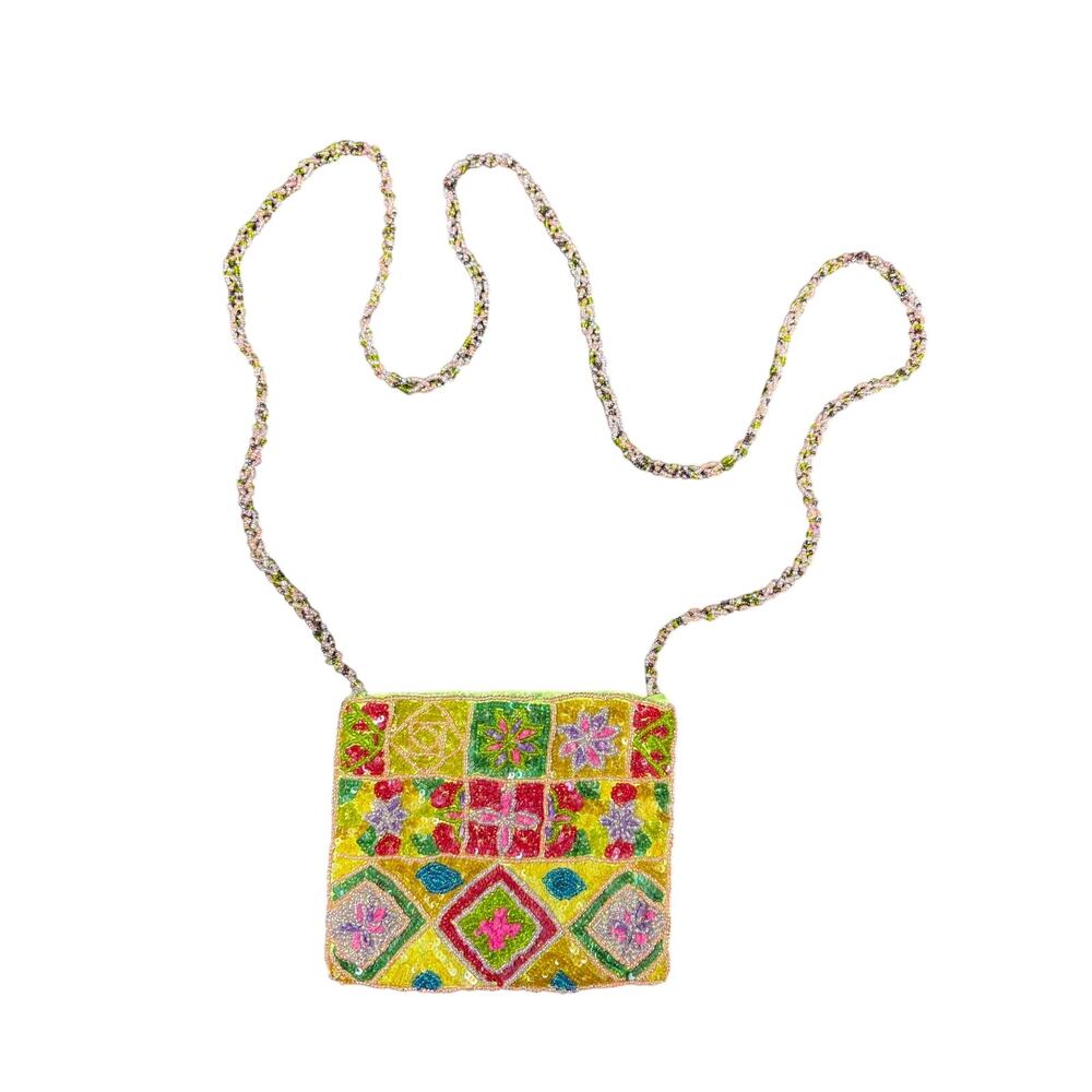 Pierre Urbach Sparkle Shine Sequin Beaded Y2K Indie Boho- Crossbody Bag- 6x5"